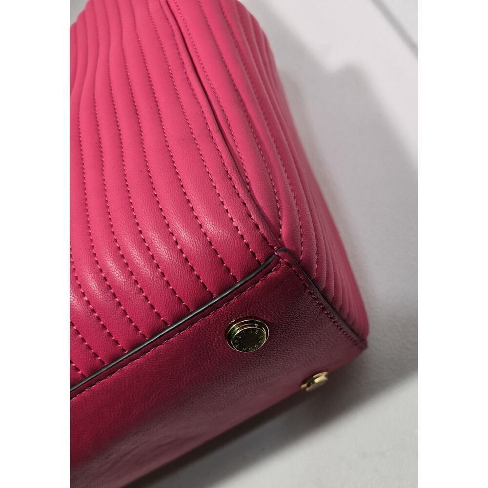 Henri Bendel No 7 Hot Pink Leather Tote Bag Quilted Vertical Chain East West - Picture 16 of 16
